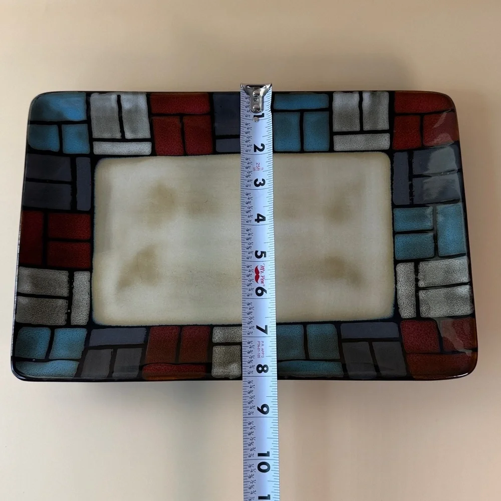 Colorful Rectangular Windowpane Ceramic Serving Dish